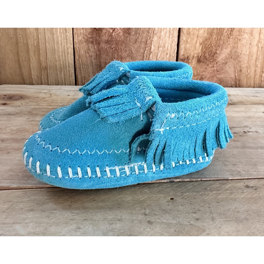 Minnetonka Moccasins Shoes Suede Turquoise Fringe Booties Size 2 Toddler